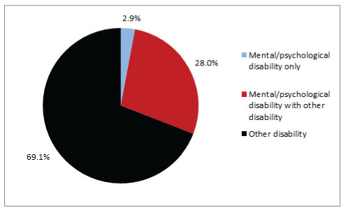 Pie graph compares prevalence of disability types. 